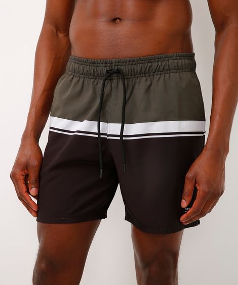short com cós elástico listrado verde militar