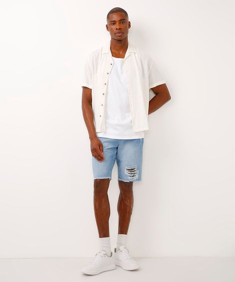 bermuda slim jeans destroyed azul