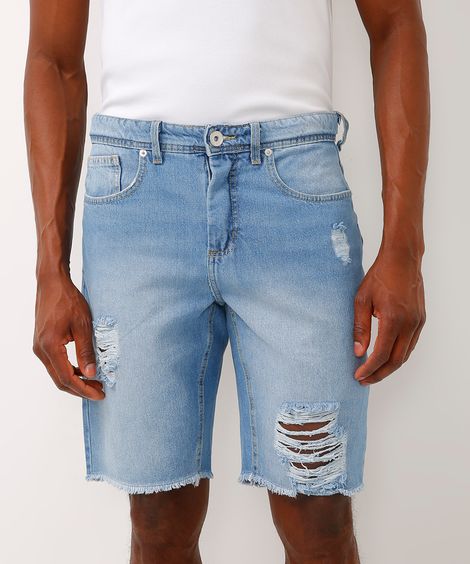 bermuda slim jeans destroyed azul