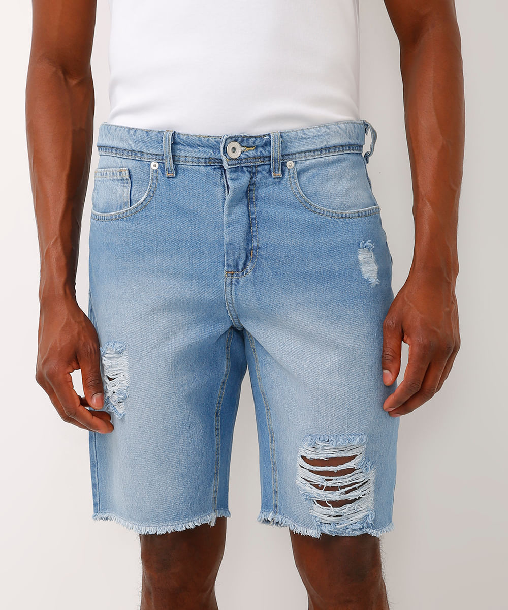 bermuda slim jeans destroyed azul