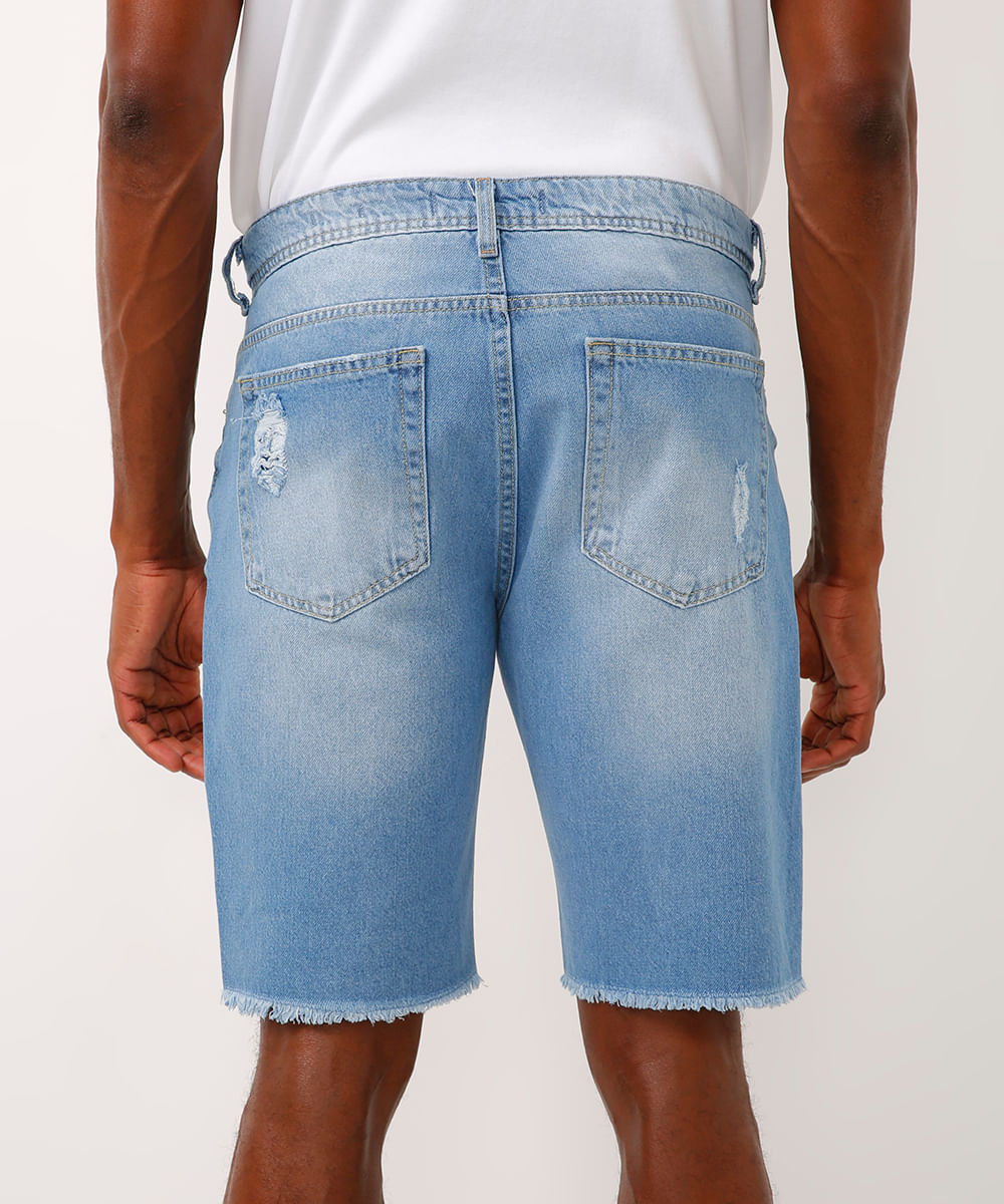 bermuda slim jeans destroyed azul