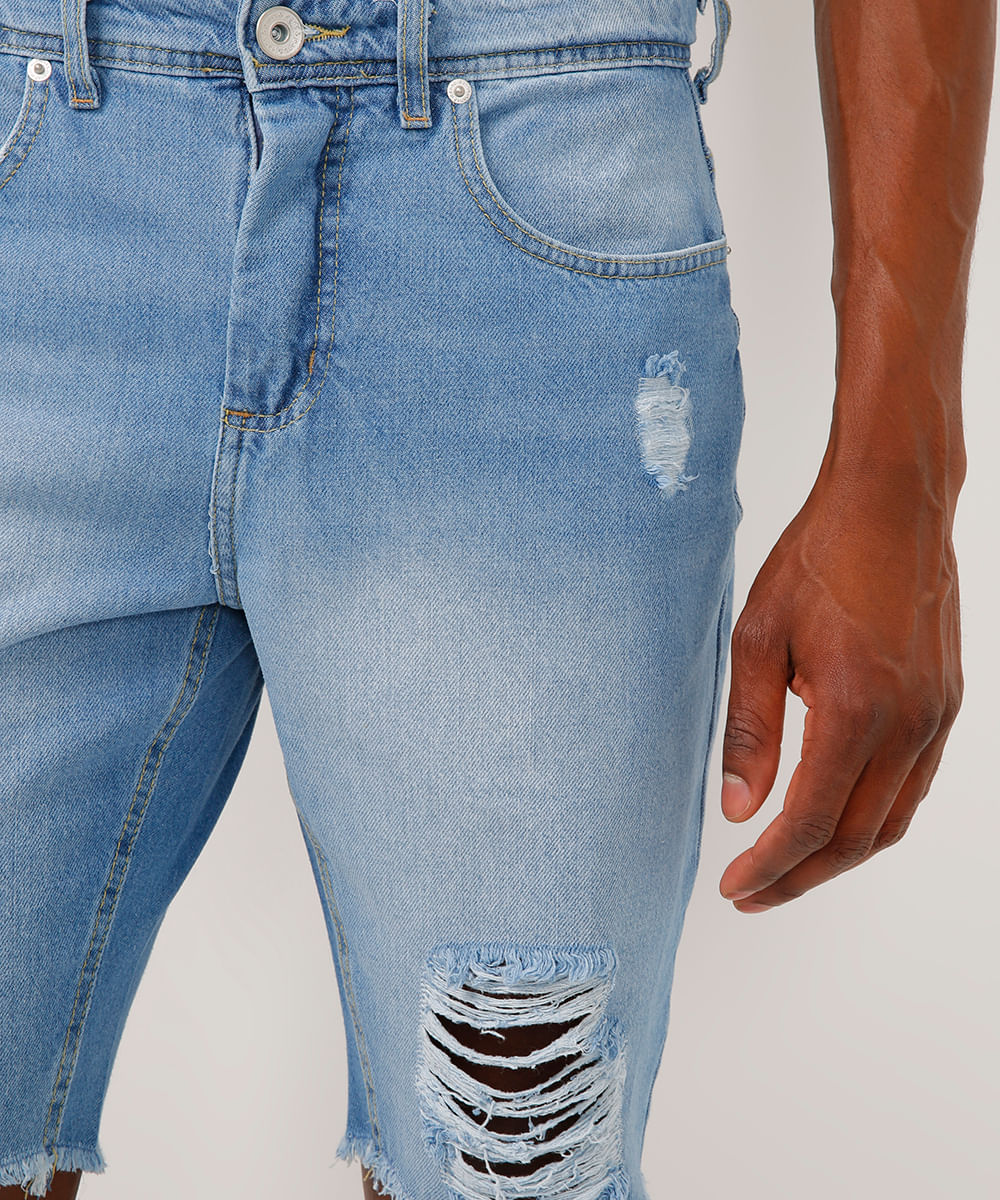 bermuda slim jeans destroyed azul