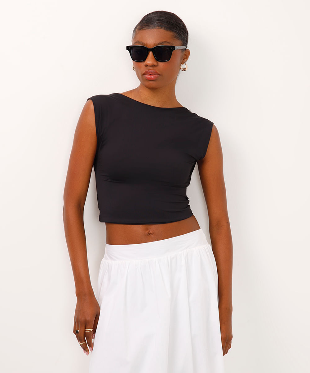 top de poliamida decote nas costas - preto