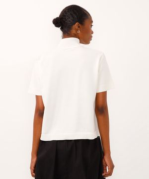 blusa de tricot gola alta manga curta off white