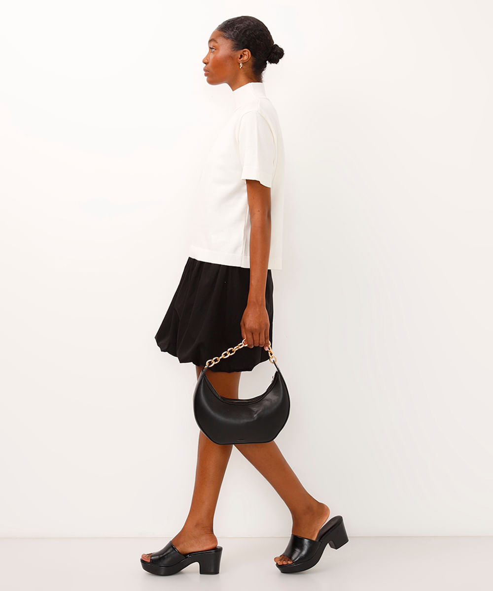 blusa de tricot gola alta manga curta off white