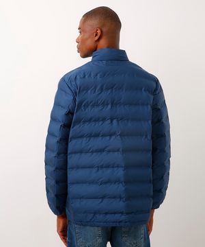 jaqueta puffer bolso com zíper azul