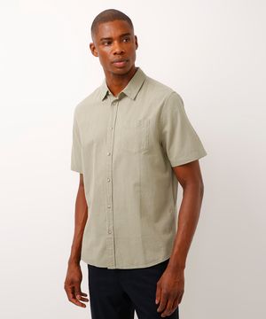 camisa comfort com linho manga curta verde