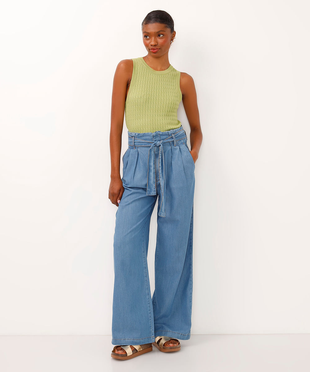 regata de tricot texturizada verde