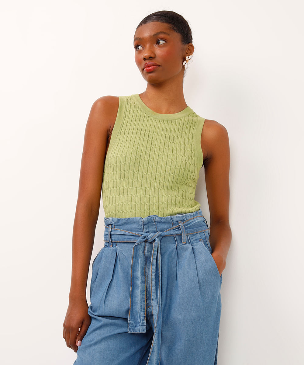 regata de tricot texturizada verde