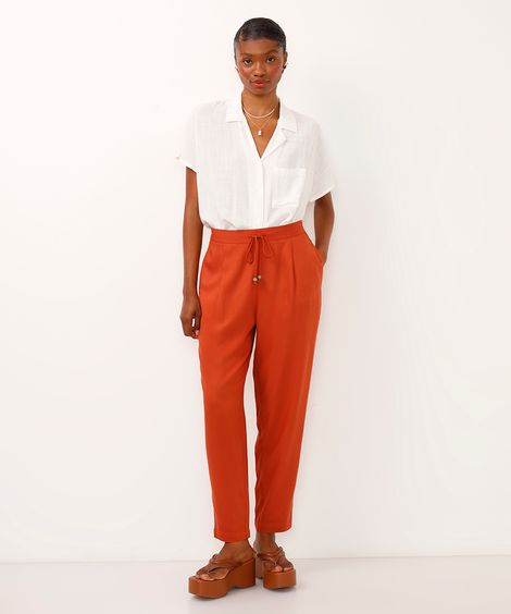 calça jogger de viscose com pregas - laranja escuro