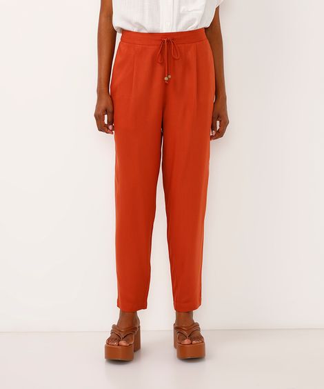 calça jogger de viscose com pregas - laranja escuro