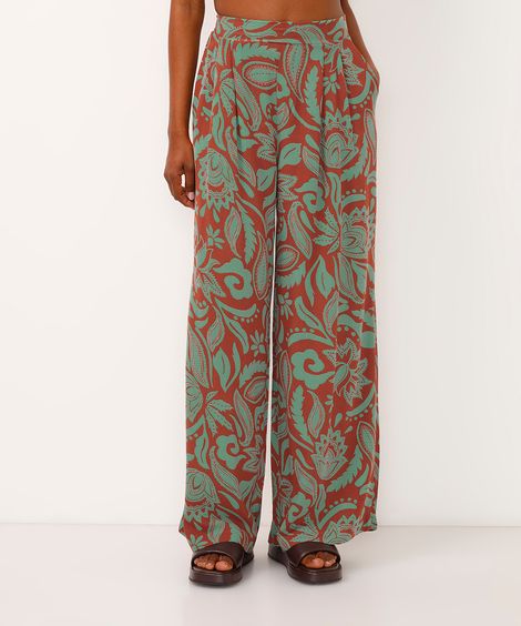 calça pantalona de viscose arabesco laranja