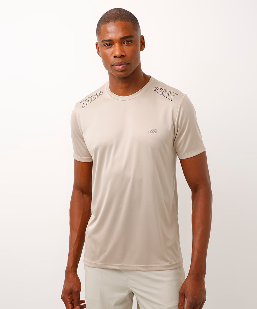 camiseta setas manga curta esportiva bege
