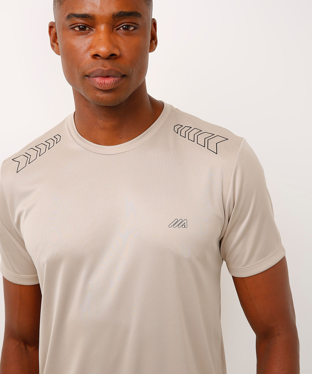 camiseta setas manga curta esportiva bege