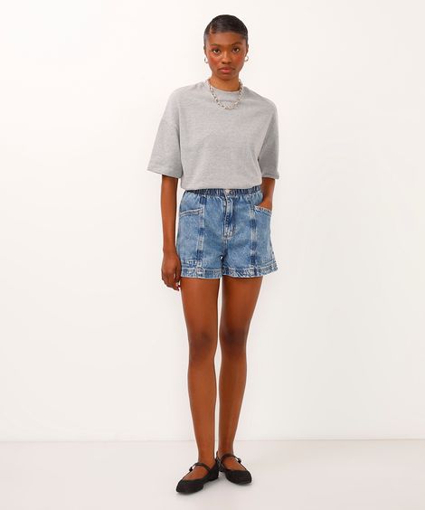 short clochard jeans cintura super alta azul