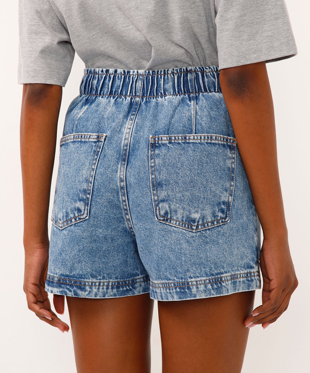 short clochard jeans cintura super alta azul