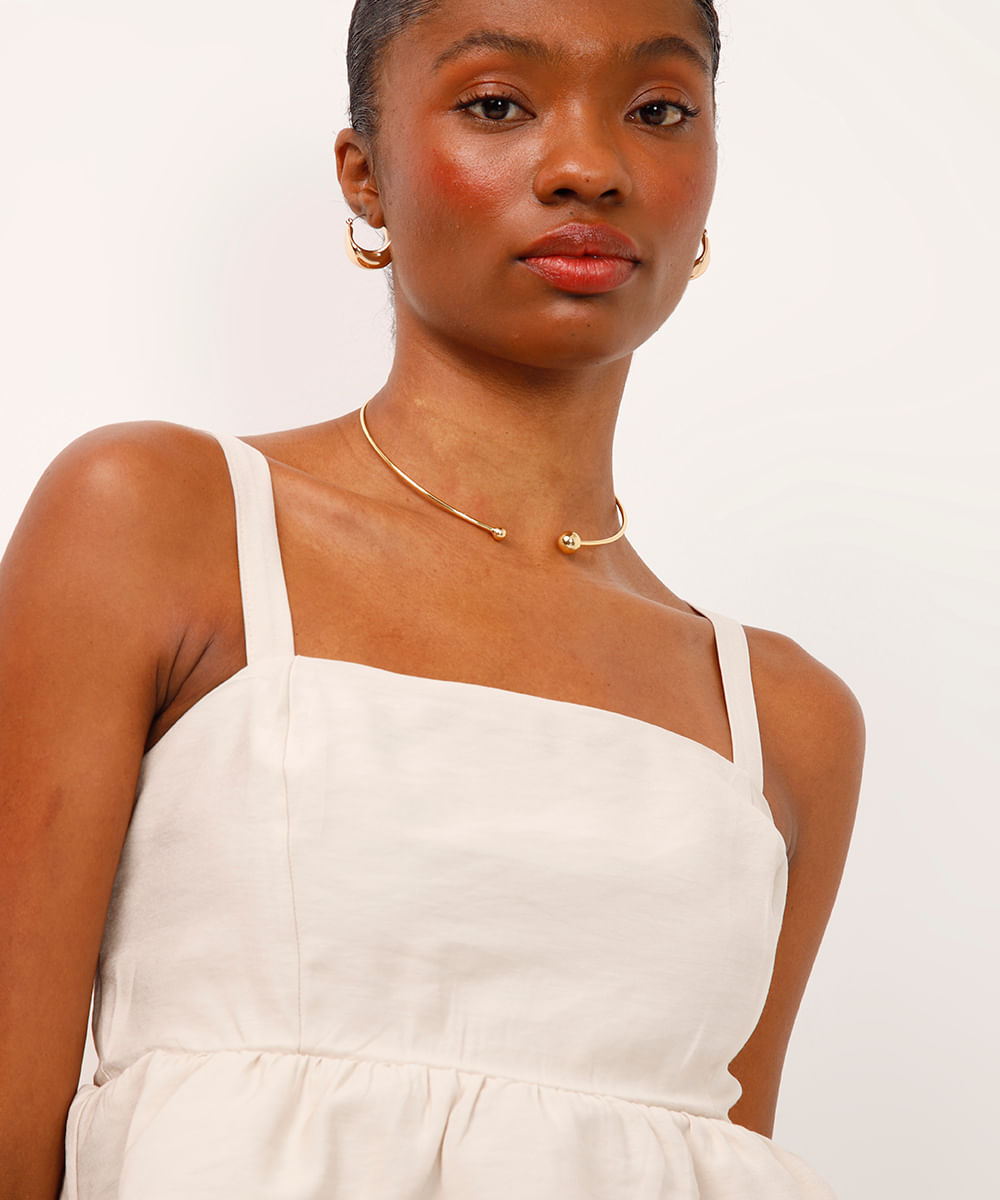 cropped de viscose com babados bege