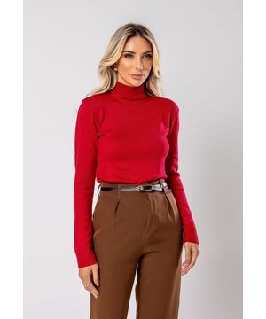 Blusa Feminina Tricot Gola Alta Manga Longa Lisa Vermelho Salvatore