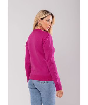 Blusa Feminina Tricot Gola Alta Manga Longa Lisa Pink Salvatore