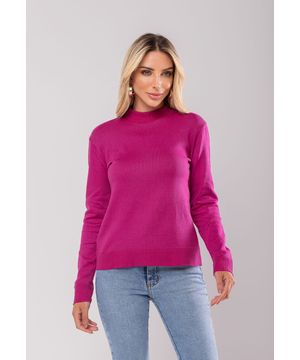 Blusa Feminina Tricot Gola Alta Manga Longa Lisa Pink Salvatore