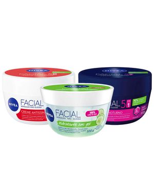 NIVEA Kit – Creme Hidratante Facial Antissinais 100g + Hidratante Facial Gel Fresh 100g + Creme Hidratante Facial Noturno 100g