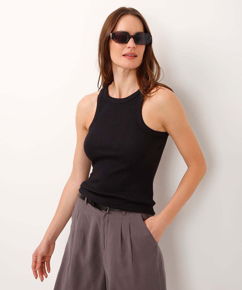 regata halterneck canelada preto
