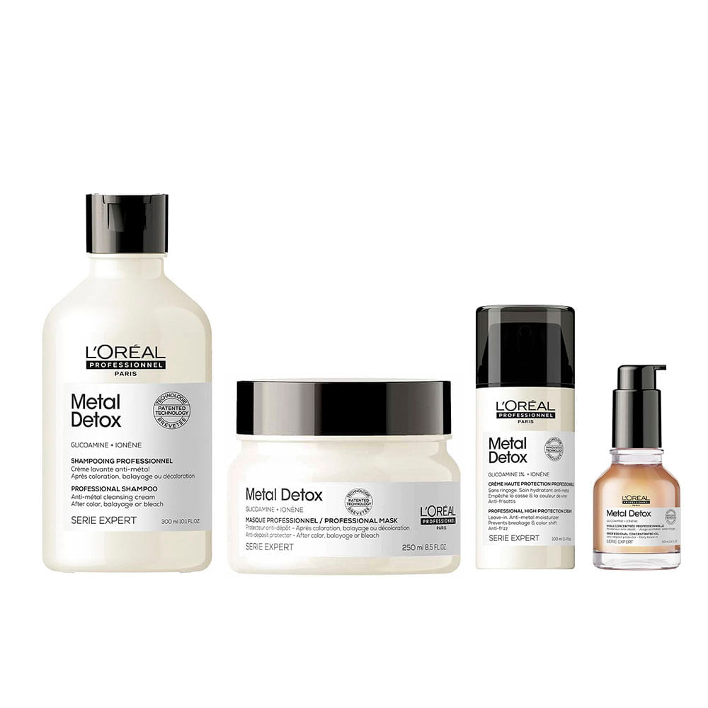 Loréal Professionnel Metal Detox Kit – Shampoo + Máscara + Leave-In + Óleo Capilar