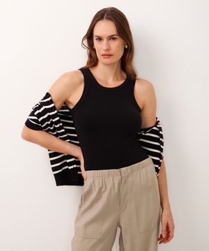 regata cropped de algodão halterneck preta