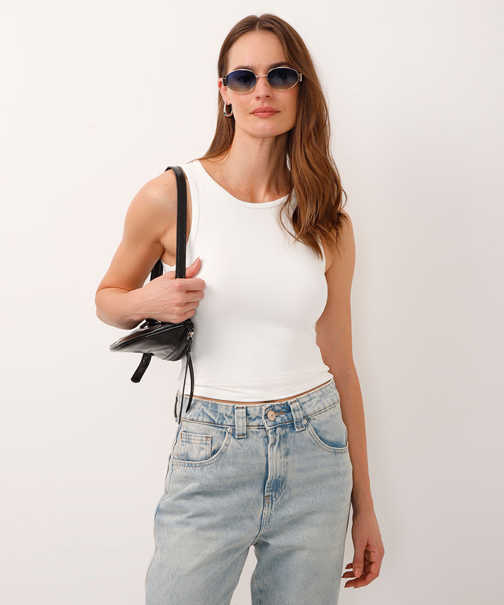 regata cropped alongada decote redondo off white
