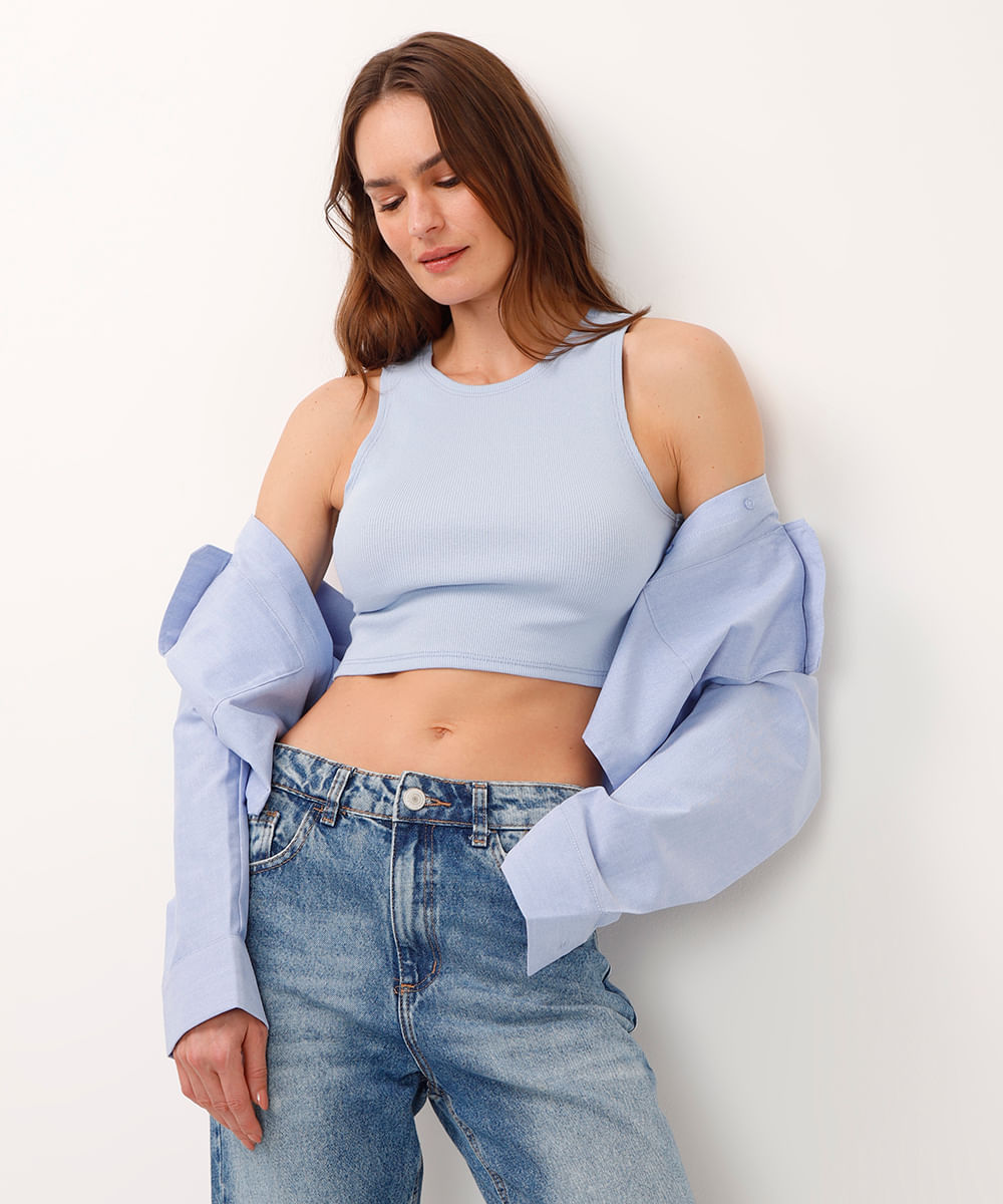 cropped de algodão halterneck azul