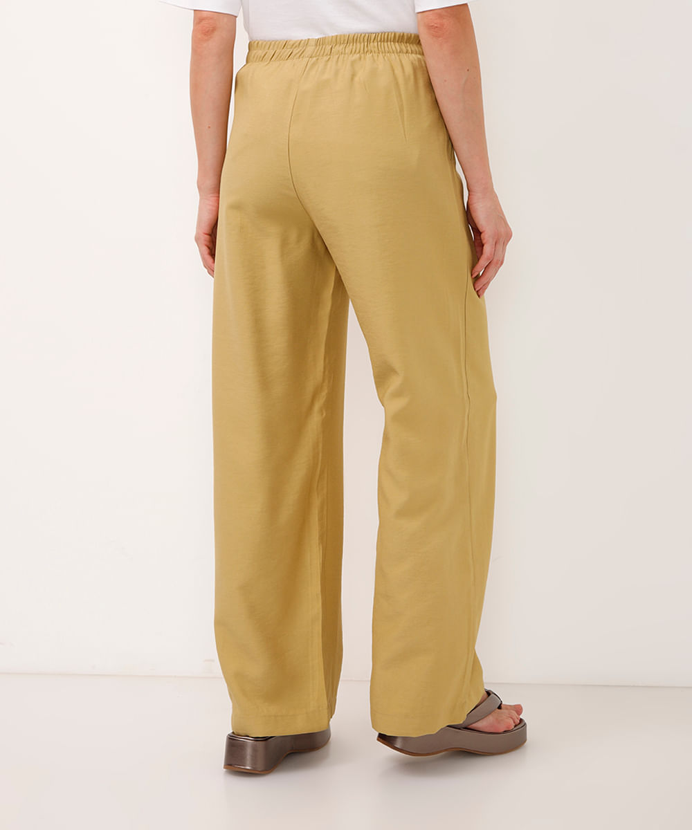 calça wide leg de viscose cintura alta - kaki