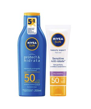 NIVEA Kit – Protetor Solar Sun Protect & Hidrata FPS50 200ml + Protetor Solar Facial Beauty Expert Sensitive FPS50 50g