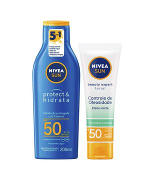 NIVEA Kit – Protetor Solar Sun Protect & Hidrata FPS50 200ml + Protetor Solar Facial Sun Beauty Expert Pele Oleosa FPS50 50g