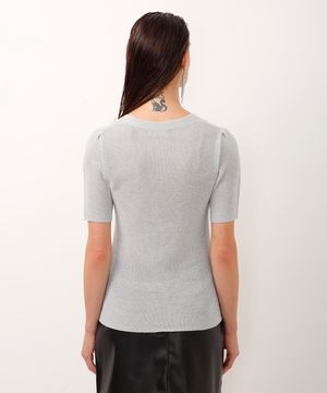 blusa de tricot decote v com brilho prateada