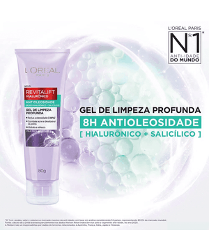 L’Oréal Paris Antioleosidade Kit – Gel de Limpeza Profunda Revitalift Hialurônico 40g + Protetor Solar Diário UV Defender FPS60 40g