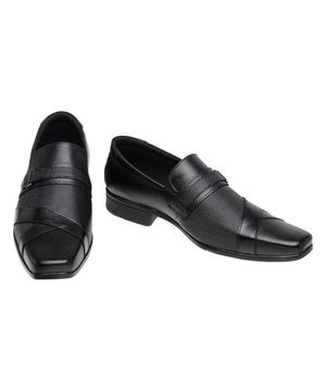 Sapato Social Masculino Elástico Couro Elegante Conforto Preto