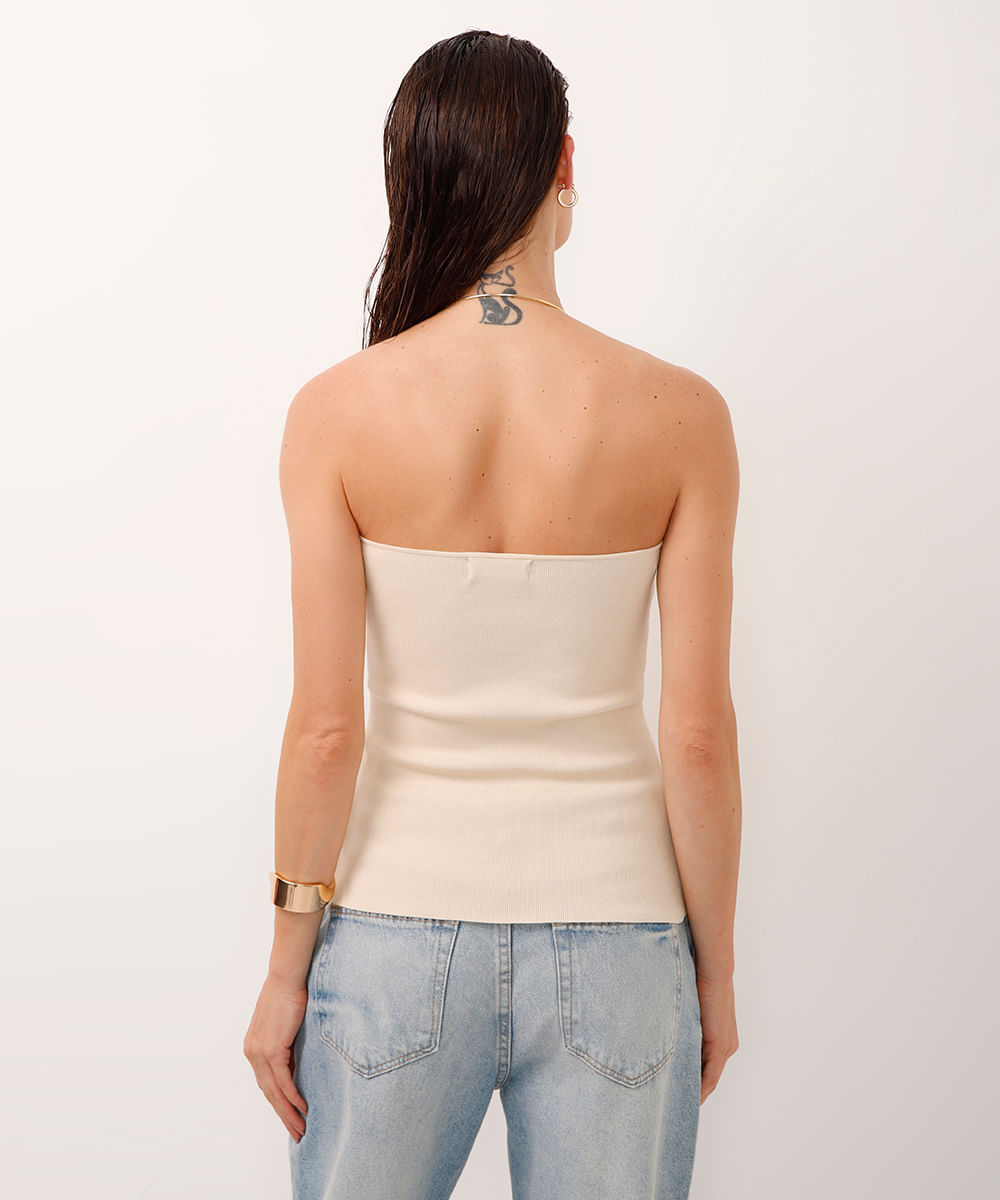 top de tricot sem alça bege
