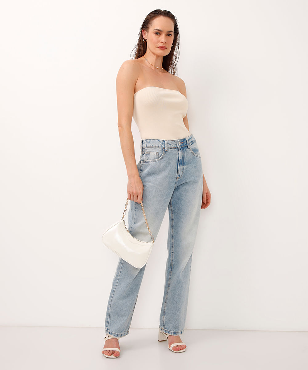 top de tricot sem alça bege