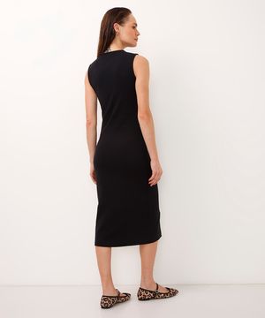 vestido midi de algodão canelado preto