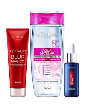 L’Oréal Paris Kit – Água Micelar 5 em 1 200ml + Sérum Facial Antirrugas Noturno Retinol 30ml + Primer Blur Mágico 27g