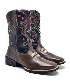 Bota Texana Masculina Couro Bordado Estilo Country Marrom