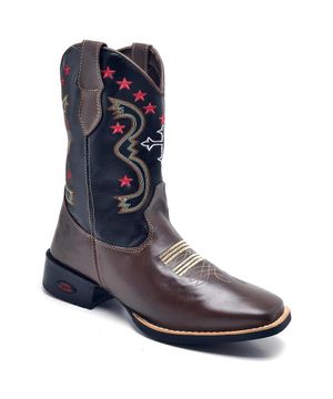 Bota Texana Masculina Couro Bordado Estilo Country Marrom