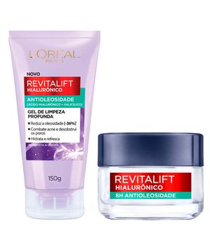 L’Oréal Paris Revitalift Hialurônico Kit – Gel de Limpeza Facial Profunda + Gel Creme Facial Antioleosidade