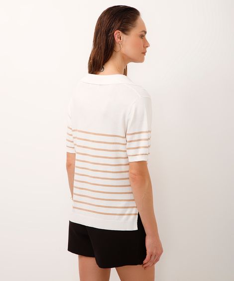 blusa de tricot decote v listrada off white