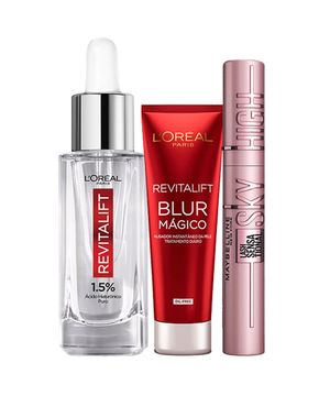 L’Oréal Paris + Maybelline Kit - Sérum Preenchedor 30ml + Primer Blur Mágico + Máscara de Cílios Lash Sensational Sky High