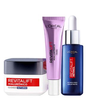 L’Oréal Paris Revitalift Kit – Sérum Antirrugas Noturno Retinol 30ml + Creme Anti-Idade Noturno 49g + Creme Anti-idade para os Olhos 15g