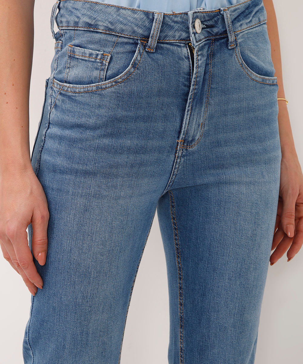 calça boot cut cropped jeans cintura alta azul