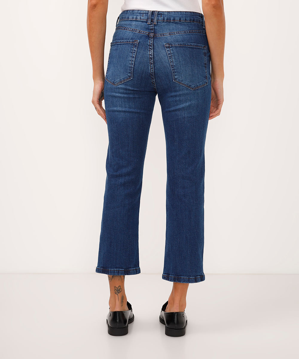 calça boot cut cropped jeans cintura alta azul