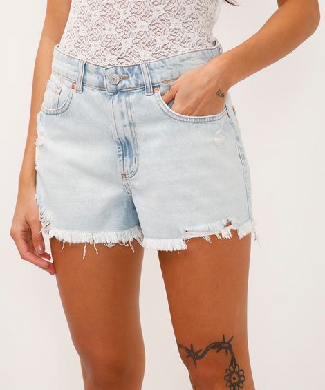 short curto jeans barra desfiada azul