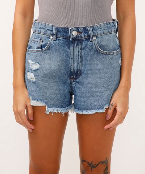 short curto jeans barra desfiada azul